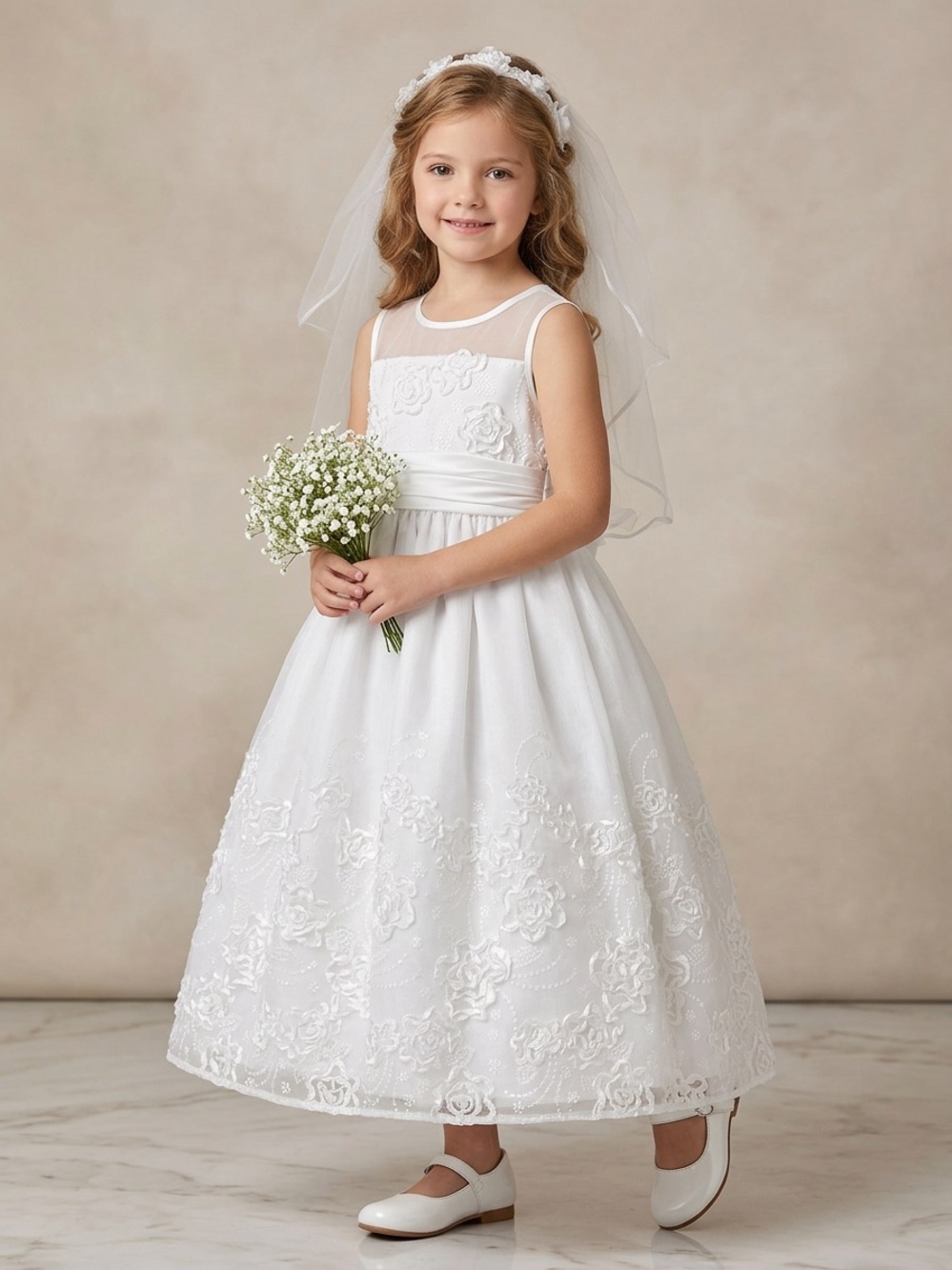 Little girls bridal dress, Lacey size 7 bridal dress